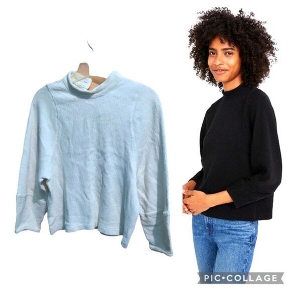 Madewell  Cream Texture & Thread Button-Back Mockneck Top - Picture 2 of 10